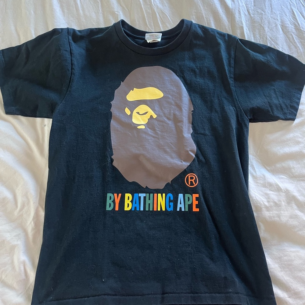 Bape Black Tee with Colorful Ape Graphic